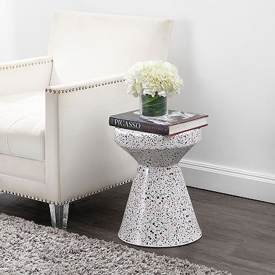 Xenia Modern Bohemian Terrazzo Indoor/Outdoor Drum Accent Table