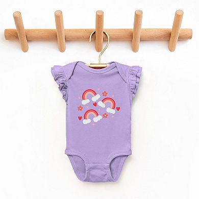 Valentine Rainbow Baby Flutter Sleeve Bodysuit