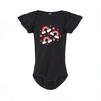 Valentine Rainbow Baby Flutter Sleeve Bodysuit