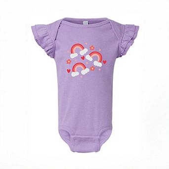 Valentine Rainbow Baby Flutter Sleeve Bodysuit