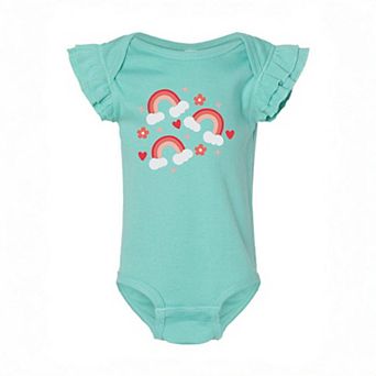 Valentine Rainbow Baby Flutter Sleeve Bodysuit