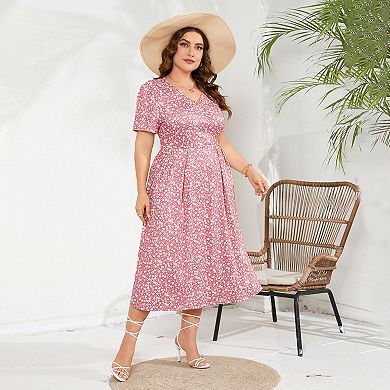 Plus Size Maxi Dress Womens Summer Casual Boho Floral Empire Waist Flowy Dresses For Curvy Women