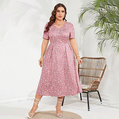 Plus Size Maxi Dress Womens Summer Casual Boho Floral Empire Waist Flowy  Dresses For Curvy Women