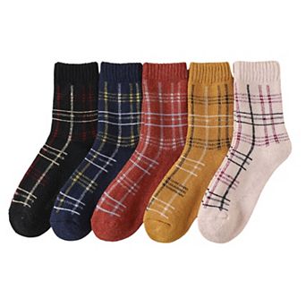 Women's 5-Pack Assorted Patterned Thick Knit Socks with Plaid and Holiday Prints