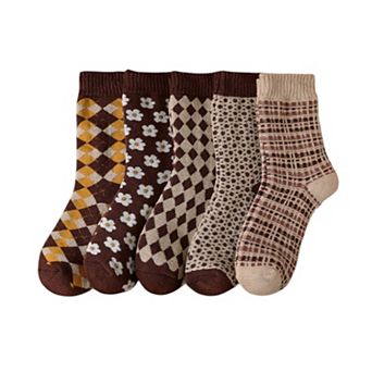 Women's 5-Pack Assorted Patterned Thick Knit Socks with Plaid and Holiday Prints