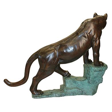 Cougar on a Rock Cast Bronze Garden Statue