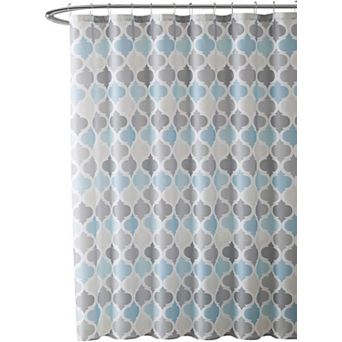 Kate Aurora Spa Essential Blue Geometric Fabric Shower Curtain