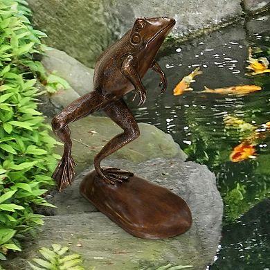 Giant Leaping, Spitting Frog Cast Bronze Garden Statue