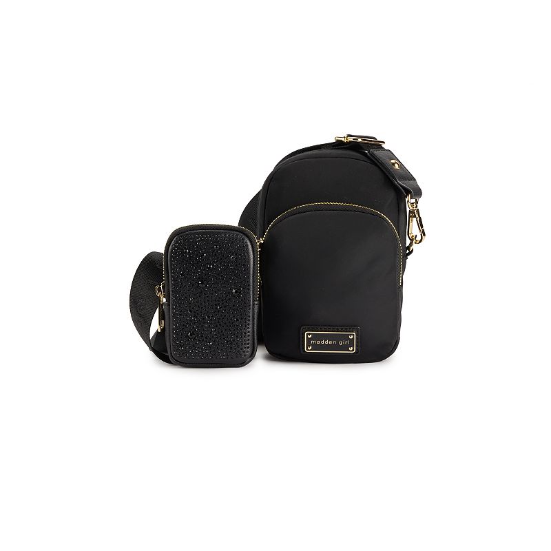 madden girl North/South Crossbody Bag with Detachable Pouch, Black