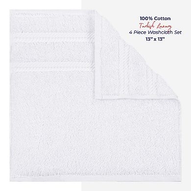 American Soft Linen Luxury Soft 4-Piece Two-Stripe Turkish Cotton Washcloth Set