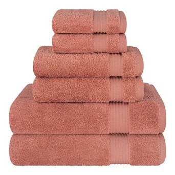 American Soft Linen Premium 6 pc Coral Turkish Cotton Towel & Washcloth Set