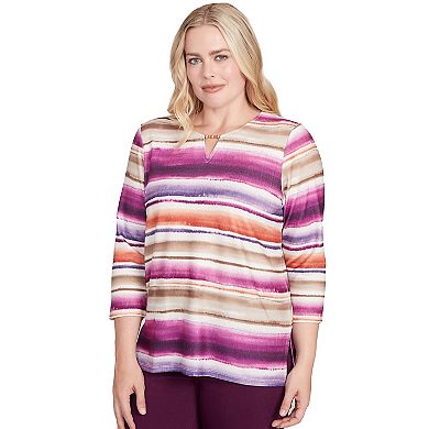 Women's Petite Alfred Dunner Watercolor Beaded Split Neck Top