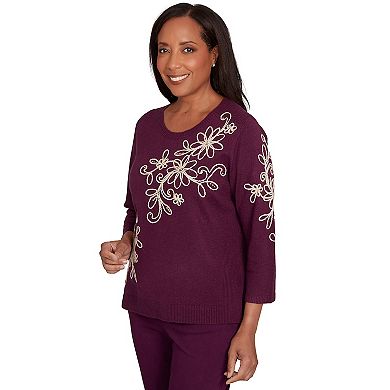Women's Petite Alfred Dunner Diagonal Floral Embroidered Sweater
