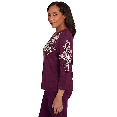 Women's Petite Alfred Dunner Diagonal Floral Embroidered Sweater