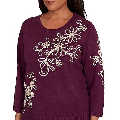 Women's Petite Alfred Dunner Diagonal Floral Embroidered Sweater