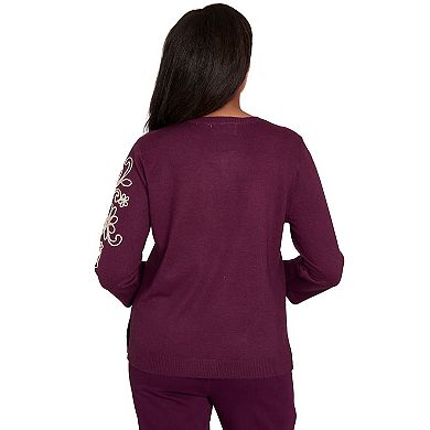 Women's Petite Alfred Dunner Diagonal Floral Embroidered Sweater