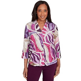 Women's Petite Alfred Dunner Abstract Floral Button Front Top