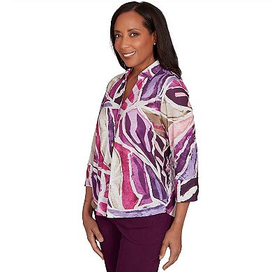 Women's Petite Alfred Dunner Abstract Floral Button Front Top