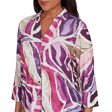 Women's Petite Alfred Dunner Abstract Floral Button Front Top