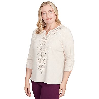 Women's Petite Alfred Dunner Center Embellished V-Neck Top