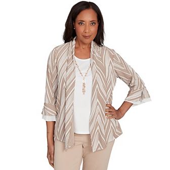 Women's Petite Alfred Dunner Exploded Chevron Two in One Top with Necklace
