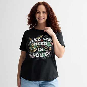 Plus Size All We Need Is Love Floral Scene Graphic Tee