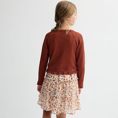 Girls 7-14 Three Pink Hearts 2-Piece Set Rib Knit Dress with Cardigan