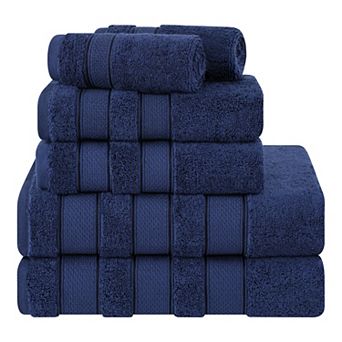 American Soft Linen Luxury Soft 6 pc Navy Turkish Cotton Towel & Washcloth Set