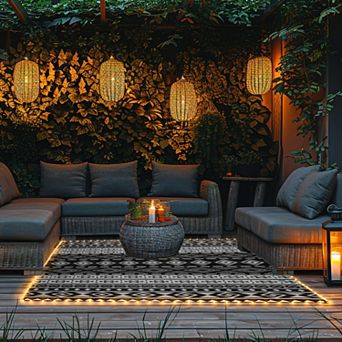 Pure Garden 8-ft. x 10-ft. Geometric LED Outdoor Rug