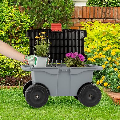 Pure Garden Grey Rolling Garden Storage Cart with Seat