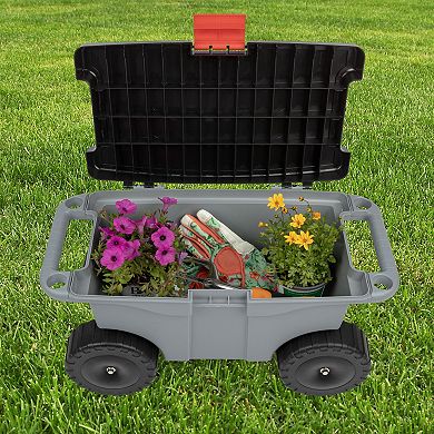 Pure Garden Grey Rolling Garden Storage Cart with Seat