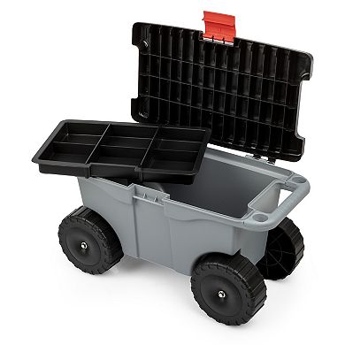 Pure Garden Grey Rolling Garden Storage Cart with Seat