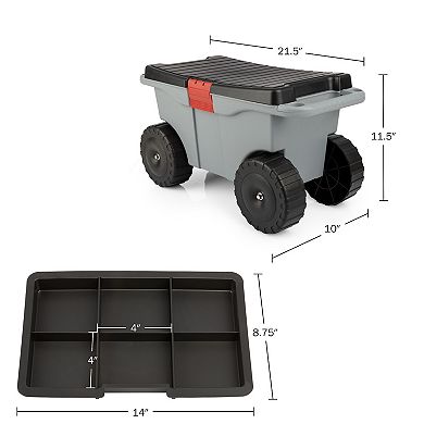 Pure Garden Grey Rolling Garden Storage Cart with Seat