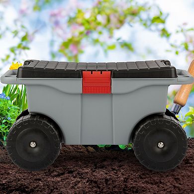 Pure Garden Grey Rolling Garden Storage Cart with Seat