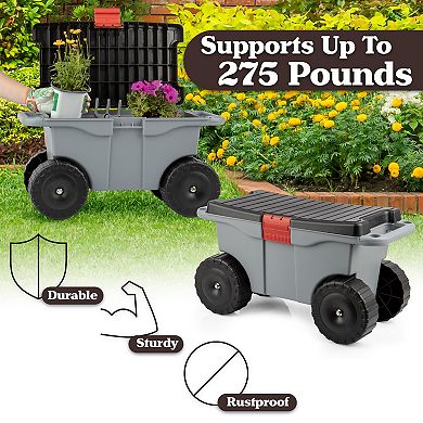 Pure Garden Grey Rolling Garden Storage Cart with Seat