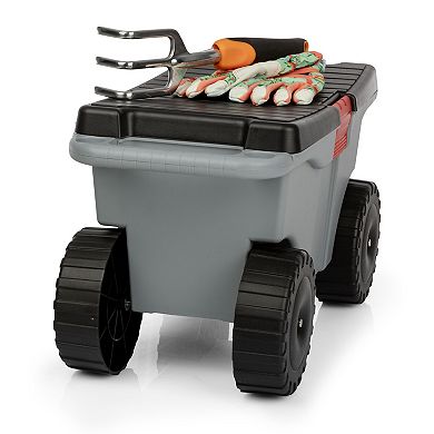 Pure Garden Grey Rolling Garden Storage Cart with Seat