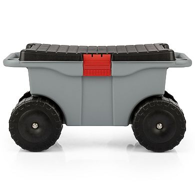 Pure Garden Grey Rolling Garden Storage Cart with Seat