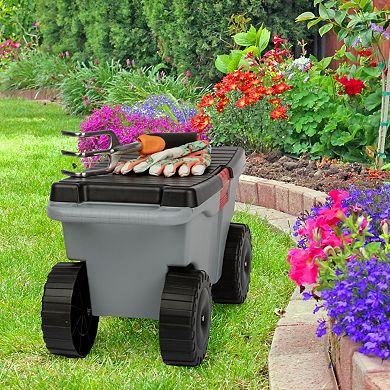 Pure Garden Grey Rolling Garden Storage Cart with Seat