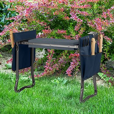Pure Garden Blue Foldable Garden Kneeler Stool