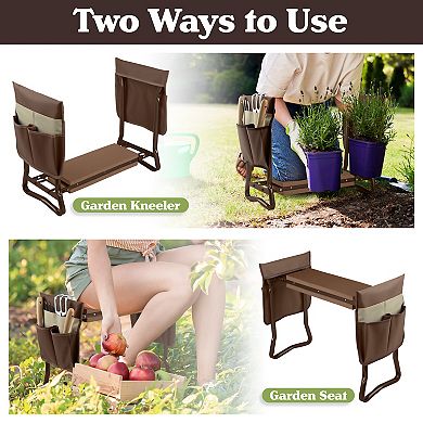 Pure Garden Brown Foldable Garden Kneeler Stool