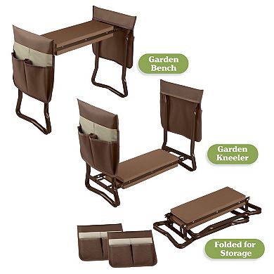 Pure Garden Brown Foldable Garden Kneeler Stool