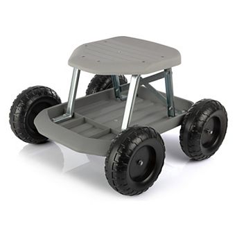 Pure Garden Rolling Gardening Seat Stool with Tool Tray