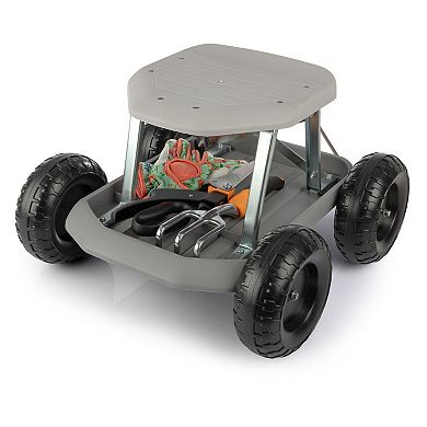 Pure Garden Rolling Gardening Seat Stool with Tool Tray