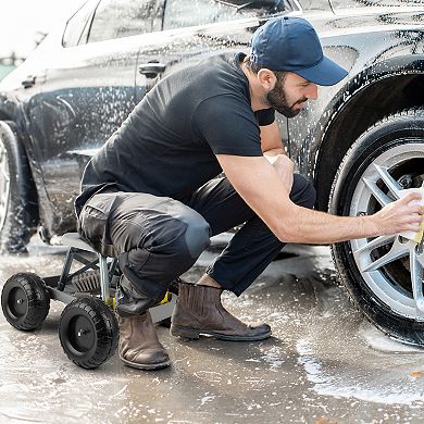Pure Garden Rolling Gardening Seat Stool with Tool Tray