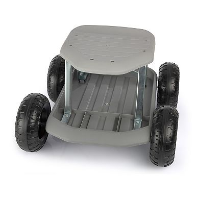 Pure Garden Rolling Gardening Seat Stool with Tool Tray