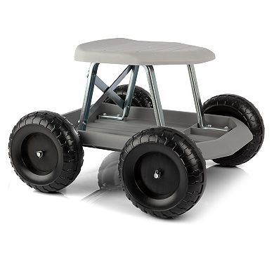 Pure Garden Rolling Gardening Seat Stool with Tool Tray