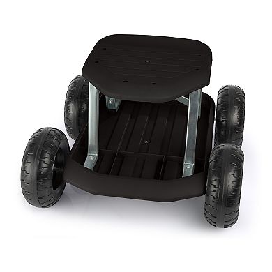 Pure Garden Black Rolling Gardening Seat Stool with Tool Tray