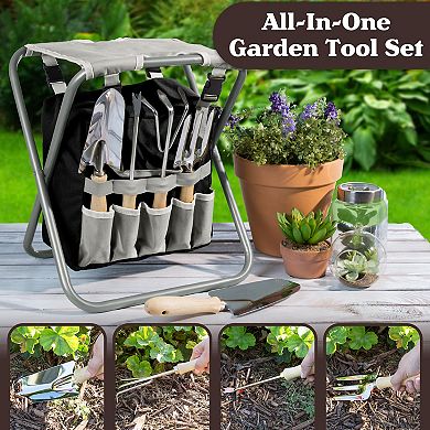 Pure Garden Gardening Stool & Tool Set