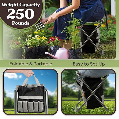 Pure Garden Gardening Stool & Tool Set