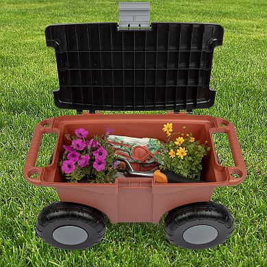 Pure Garden Rolling Garden Storage Cart with Seat